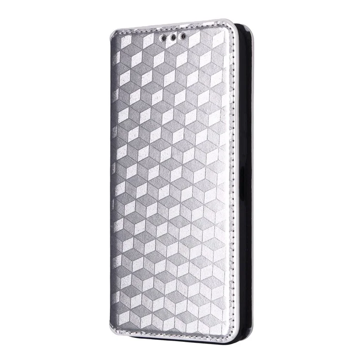 For Blackview Oscal Tiger 13 Case Wallet Rhombus Imprinted Leather Phone Cover - Silver