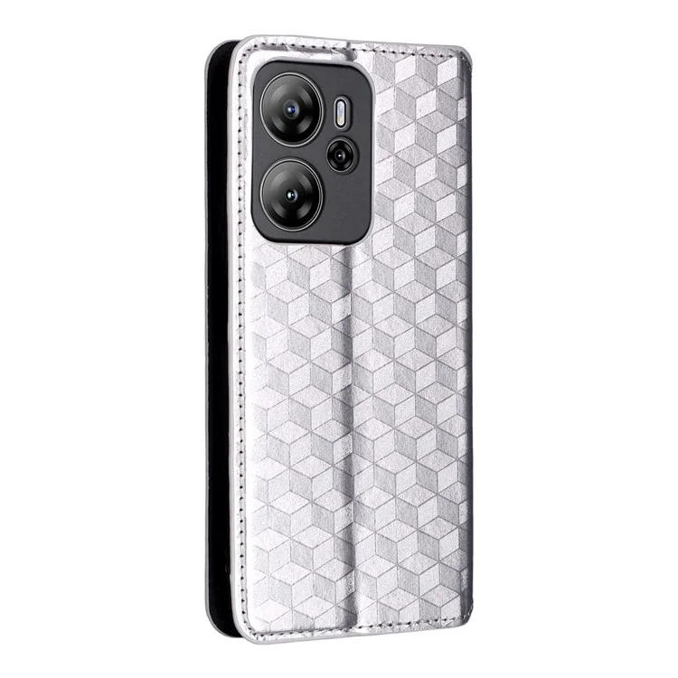 For Blackview Oscal Tiger 13 Case Wallet Rhombus Imprinted Leather Phone Cover - Silver