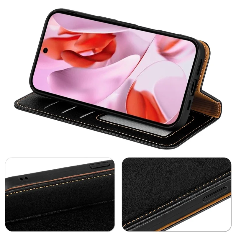 For Google Pixel 9 Pro XL Case Wallet RFID Blocking Leather Phone Cover Strong Magnetic Closure - Black