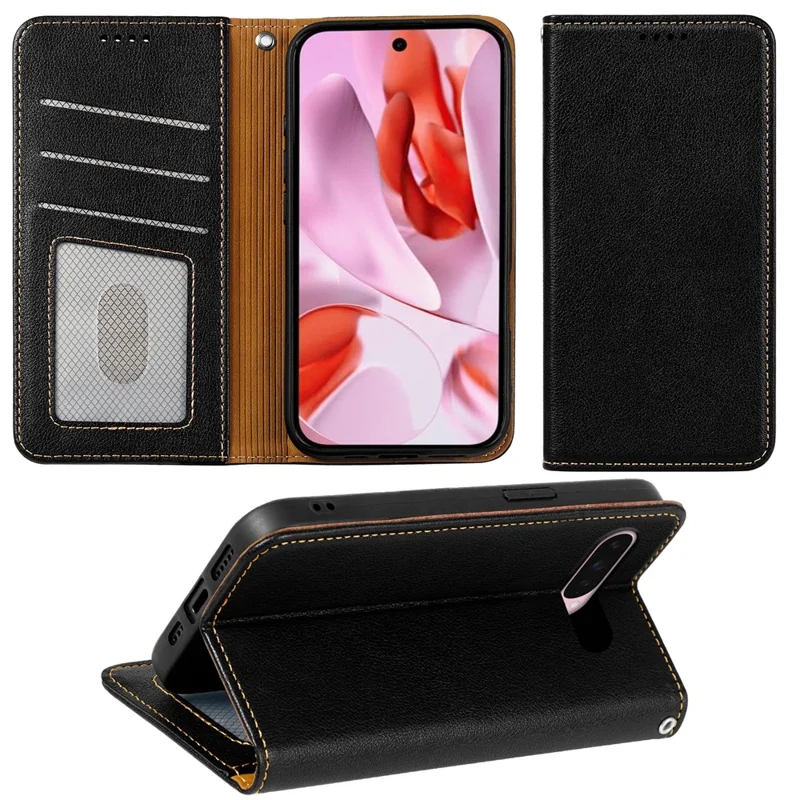 For Google Pixel 9 Pro XL Case Wallet RFID Blocking Leather Phone Cover Strong Magnetic Closure - Black
