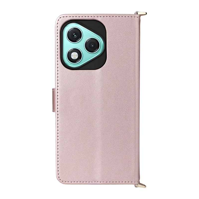 For Honor 400 Lite 5G Wallet Case with Shoulder / Wrist Strap Leather Phone Cover Stand - Pink