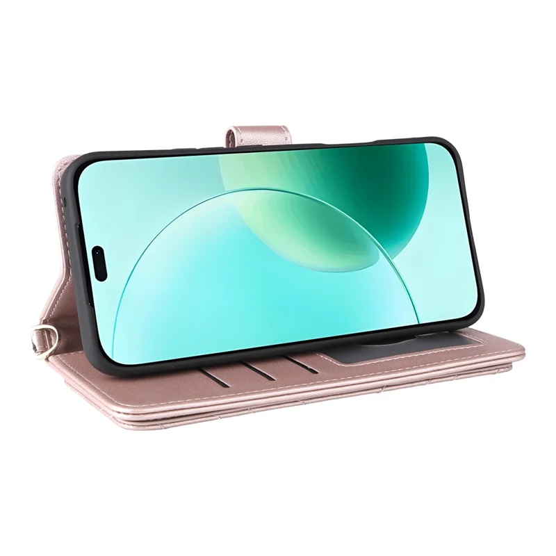 For Honor 400 Lite 5G Wallet Case with Shoulder / Wrist Strap Leather Phone Cover Stand - Pink