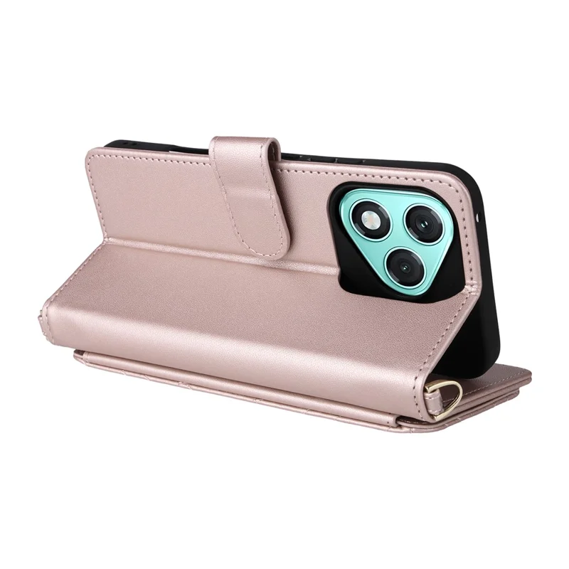 For Honor 400 Lite 5G Wallet Case with Shoulder / Wrist Strap Leather Phone Cover Stand - Pink