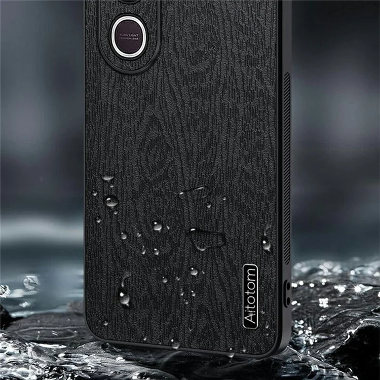 Für vivo V50 Lite 4G Hülle Holzstruktur PU-Leder beschichtet PC TPU Handyhülle - Schwarz