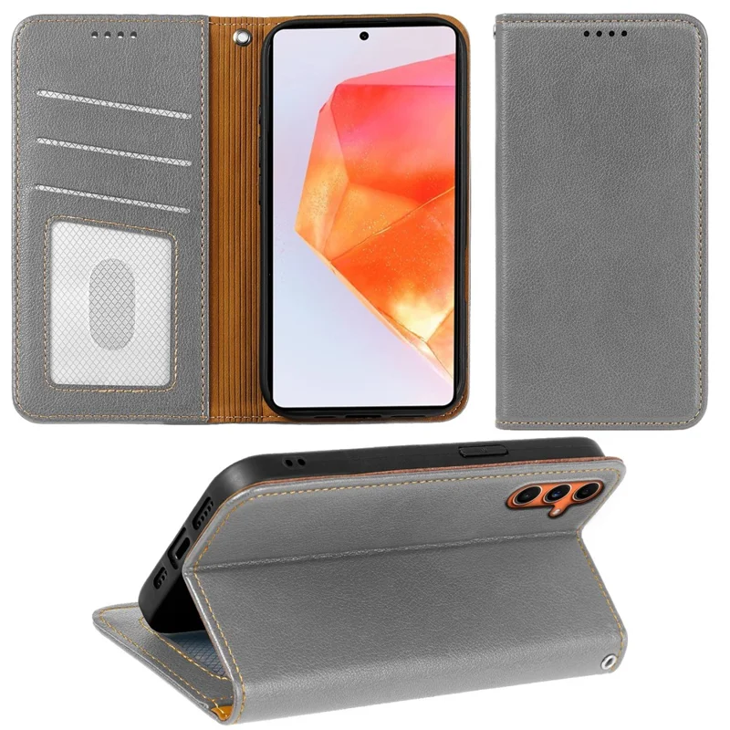 For Samsung Galaxy A15 4G / 5G Case Wallet RFID Blocking Leather Phone Cover Strong Magnetic Closure - Grey