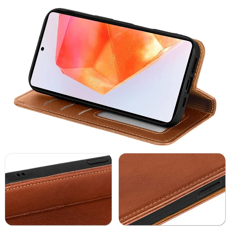 For Samsung Galaxy A26 5G Case Wallet RFID Blocking Leather Phone Cover Strong Magnetic Closure - Brown