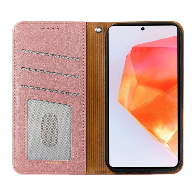 For Samsung Galaxy A25 5G (Global) (161.0mm) Case Wallet RFID Blocking Leather Phone Cover Strong Magnetic Closure - Rose Gold