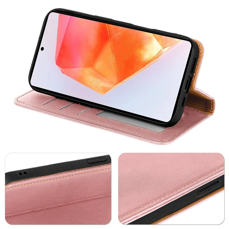 For Samsung Galaxy A25 5G (Global) (161.0mm) Case Wallet RFID Blocking Leather Phone Cover Strong Magnetic Closure - Rose Gold