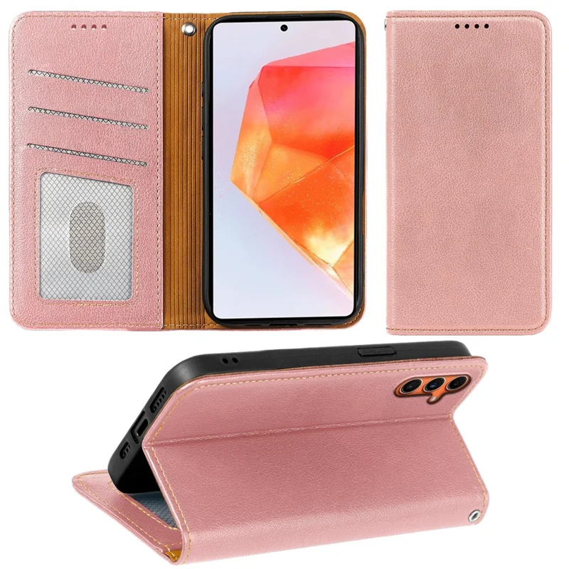 For Samsung Galaxy A25 5G (Global) (161.0mm) Case Wallet RFID Blocking Leather Phone Cover Strong Magnetic Closure - Rose Gold