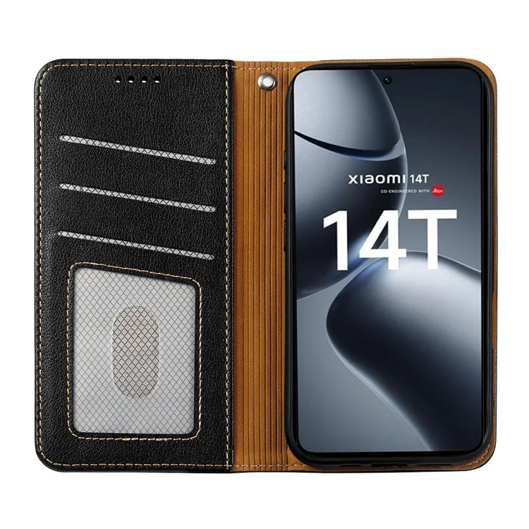For Xiaomi 14T Case Wallet RFID Blocking Leather Phone Cover Strong Magnetic Closure - Black