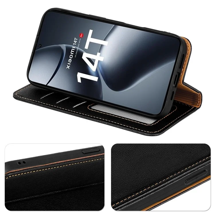 For Xiaomi 14T Case Wallet RFID Blocking Leather Phone Cover Strong Magnetic Closure - Black