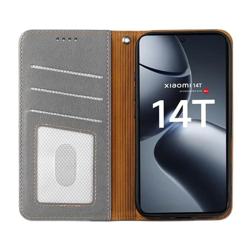 For Xiaomi 14T Case Wallet RFID Blocking Leather Phone Cover Strong Magnetic Closure - Grey