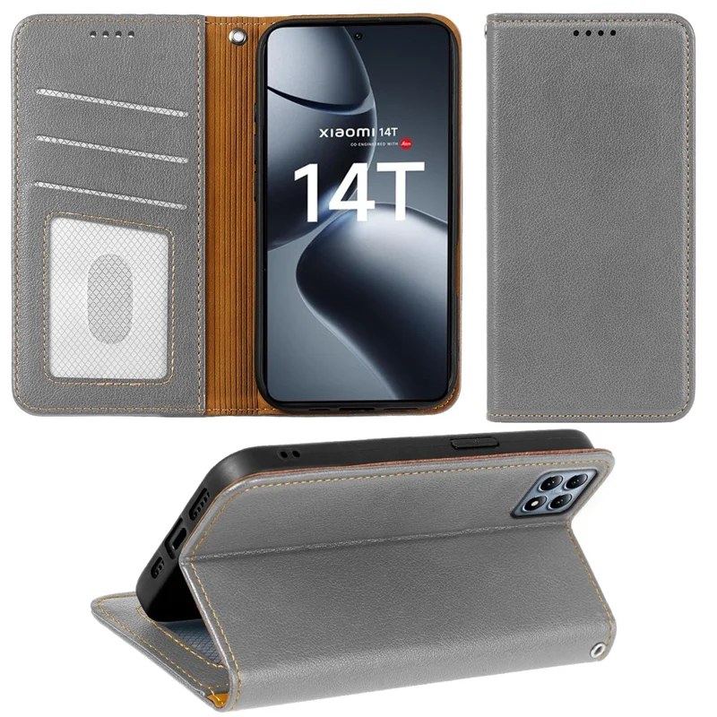 For Xiaomi 14T Case Wallet RFID Blocking Leather Phone Cover Strong Magnetic Closure - Grey