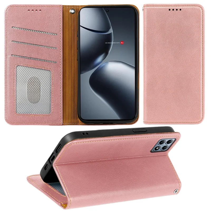 For Xiaomi 14T Pro Case Wallet RFID Blocking Leather Phone Cover Strong Magnetic Closure - Rose Gold