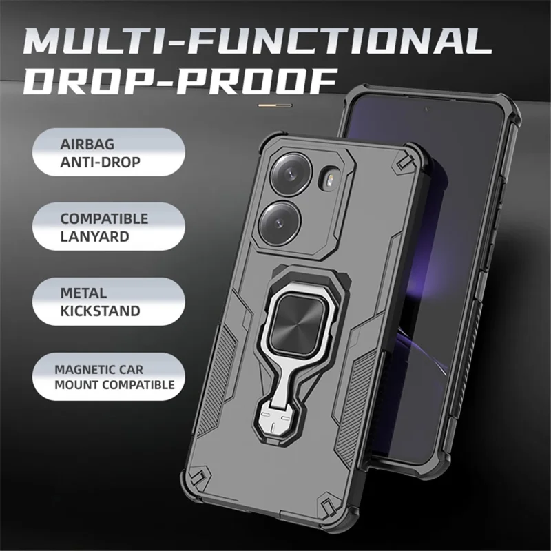 For Xiaomi Poco X7 Pro 5G  /  Redmi Turbo 4 5G Case Rotatable Ring Kickstand PC + TPU Shockproof Phone Cover - Black