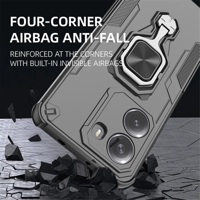 For Xiaomi Poco X7 Pro 5G  /  Redmi Turbo 4 5G Case Rotatable Ring Kickstand PC + TPU Shockproof Phone Cover - Black