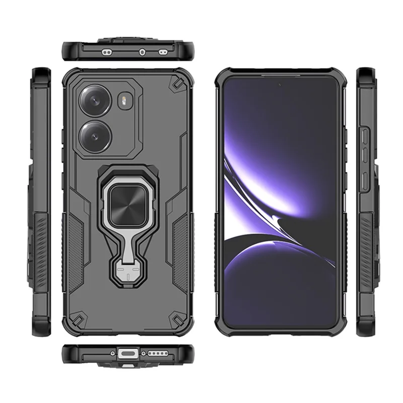 For Xiaomi Poco X7 Pro 5G  /  Redmi Turbo 4 5G Case Rotatable Ring Kickstand PC + TPU Shockproof Phone Cover - Black