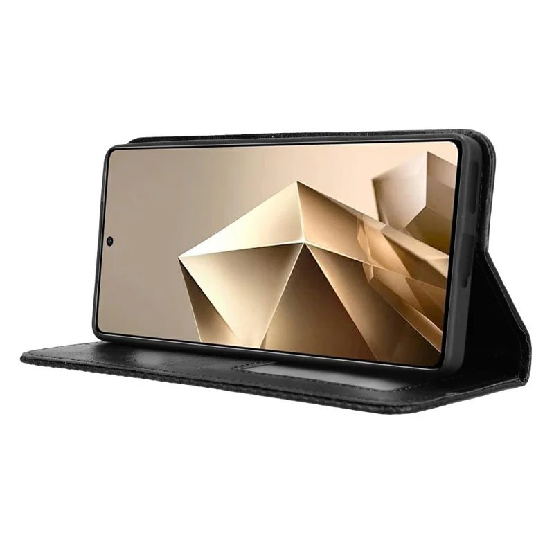 Cover a portafoglio con supporto per Infinix Note 50 4G / Note 50 Pro 4G - Texture retrò in pelle - Nero