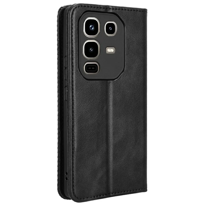 Cover a portafoglio con supporto per Infinix Note 50 4G / Note 50 Pro 4G - Texture retrò in pelle - Nero