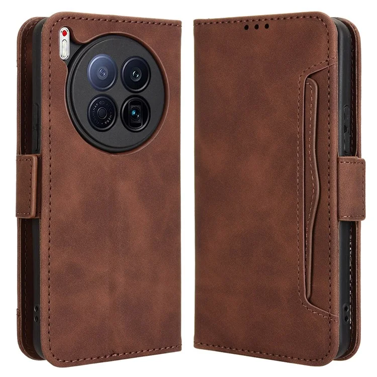 For TECNO Camon 40 Premier 5G Leather Case Phone Wallet Cover with Multiple Card Slots - Brown