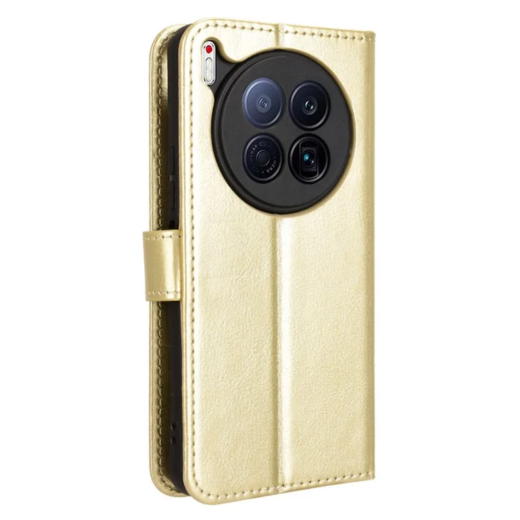 For TECNO Camon 40 Premier 5G Case Crazy Horse Texture PU Leather Phone Wallet Cover - Gold