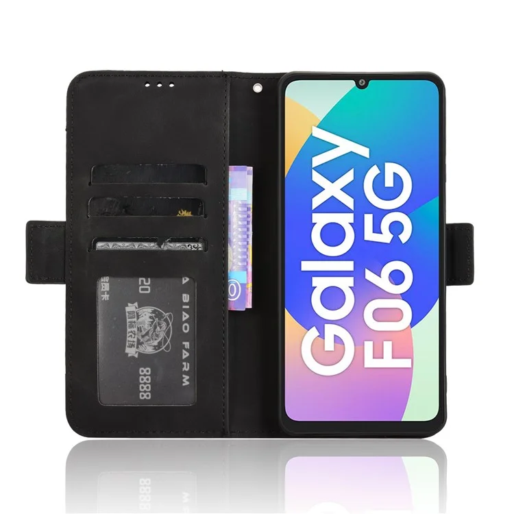 Für Samsung Galaxy F06 5G / M06 5G Lederhülle Handyhülle Brieftasche mit mehreren Kartenfächern - Schwarz