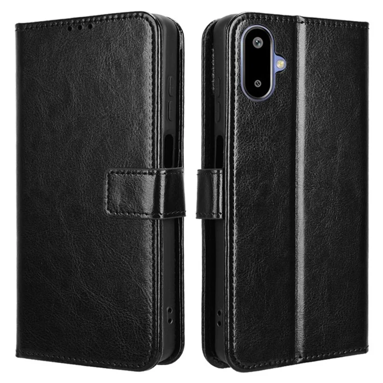 Capa para Samsung Galaxy F06 5G / M06 5G em Couro PU com Textura de Cavalo Selvagem - Carteira para Celular - Preto