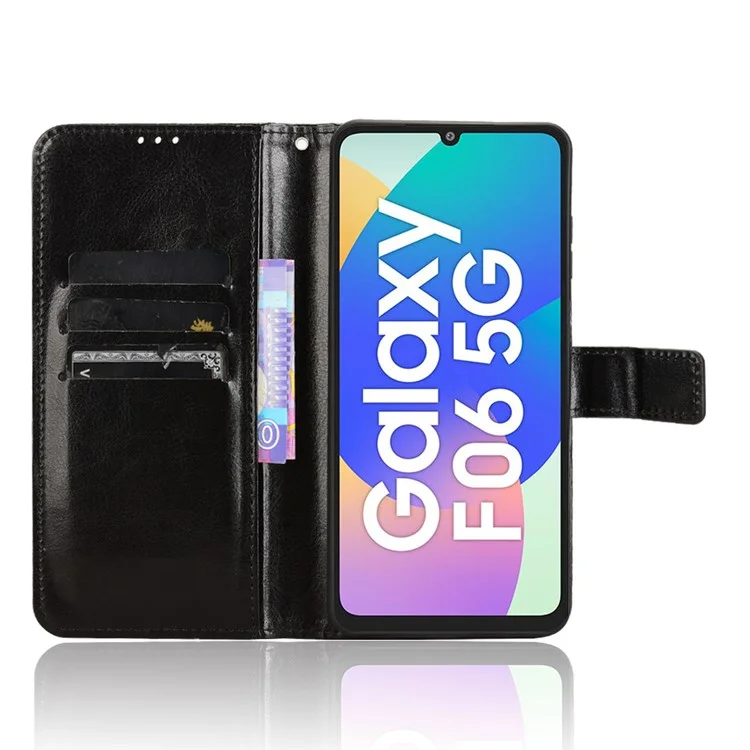 Capa para Samsung Galaxy F06 5G / M06 5G em Couro PU com Textura de Cavalo Selvagem - Carteira para Celular - Preto