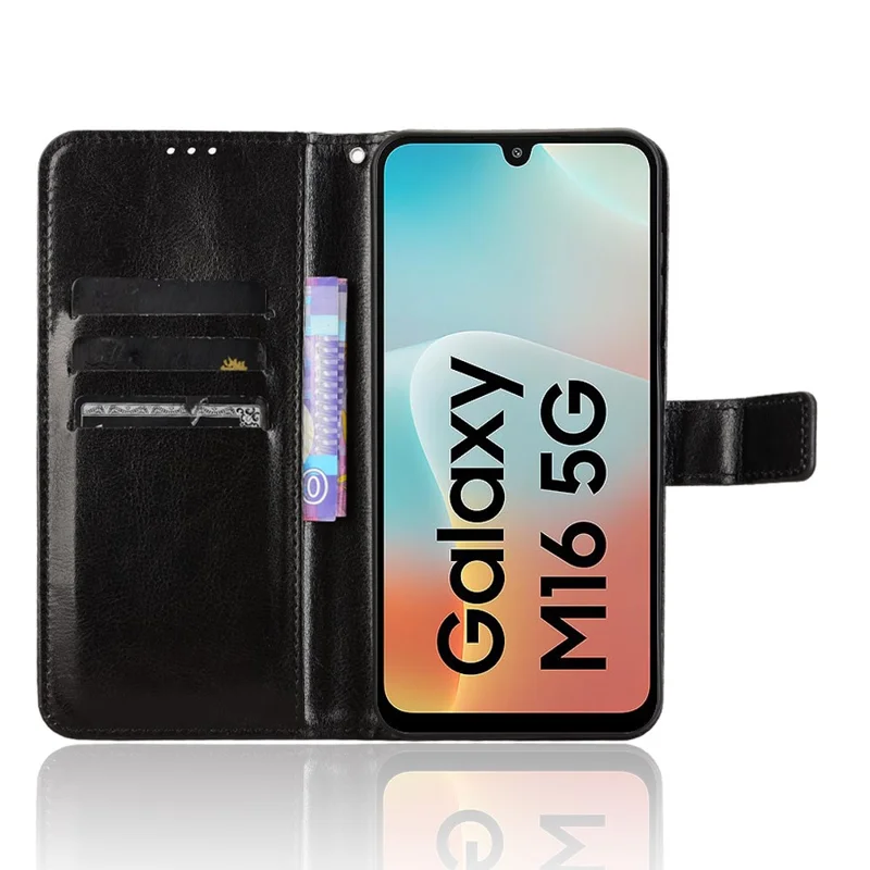 Чехол для Samsung Galaxy M16 5G / F16 5G из кожи с текстурой crazy horse - Черный
