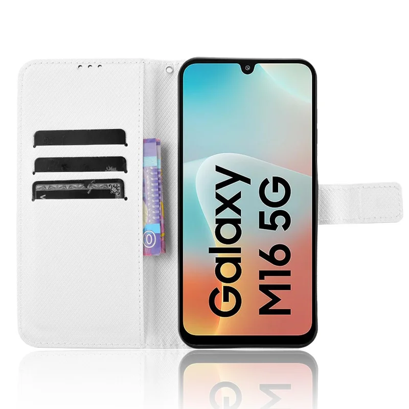 For Samsung Galaxy M16 5G  /  F16 5G Case PU Leather Diamond Texture Wallet Phone Cover - White