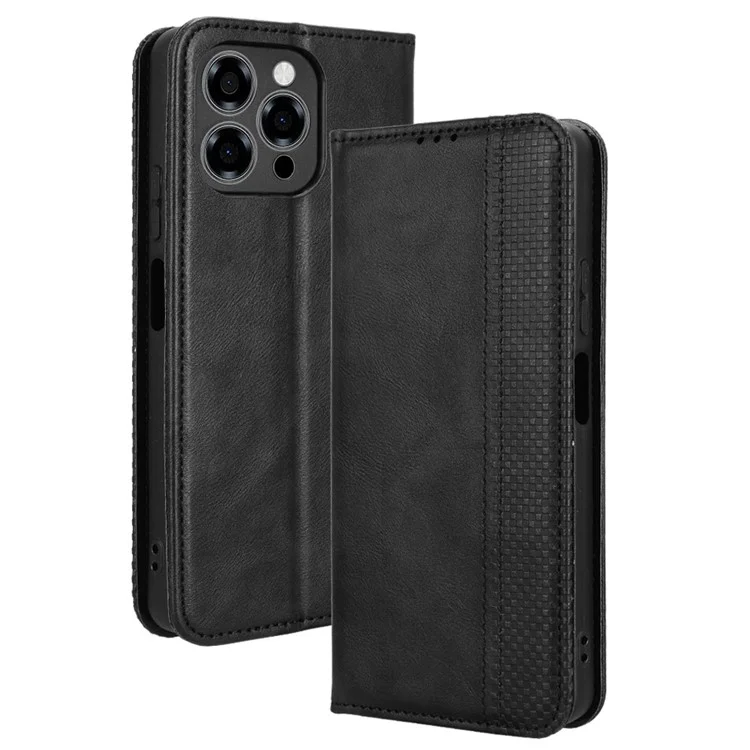 Para Doogee Note 58 Pro / Note 58 Capa Carteira com Suporte Textura Retrô em Couro - Preto