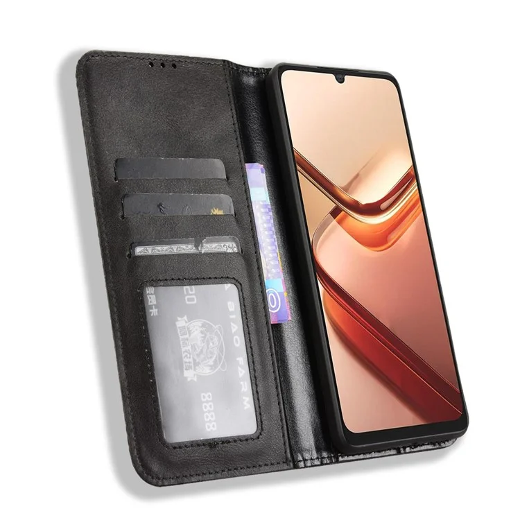 Para Doogee Note 58 Pro / Note 58 Capa Carteira com Suporte Textura Retrô em Couro - Preto