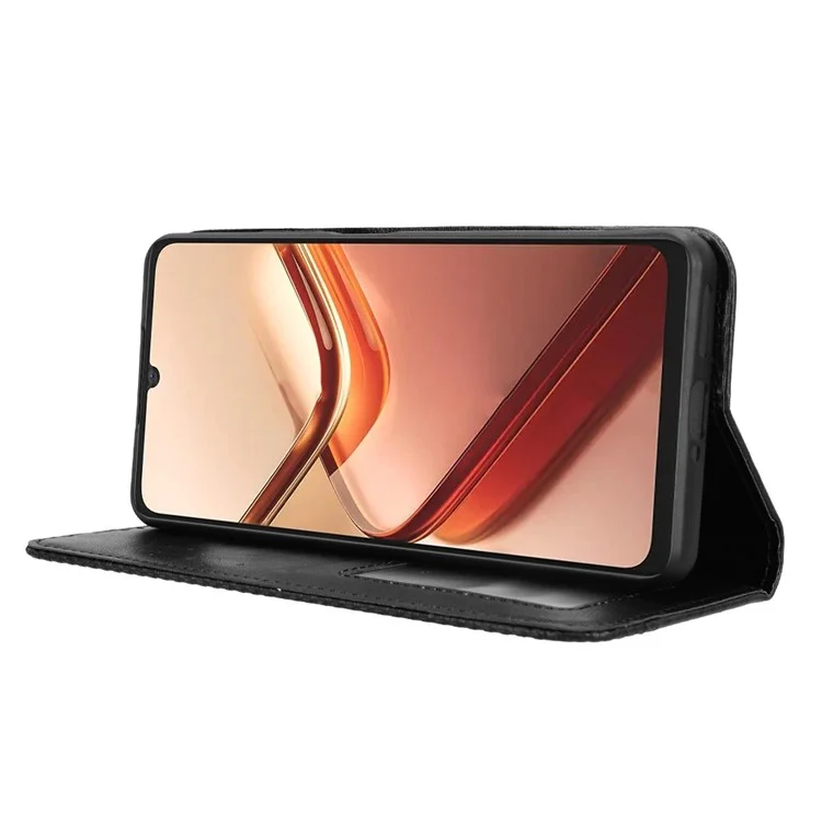 Para Doogee Note 58 Pro / Note 58 Capa Carteira com Suporte Textura Retrô em Couro - Preto