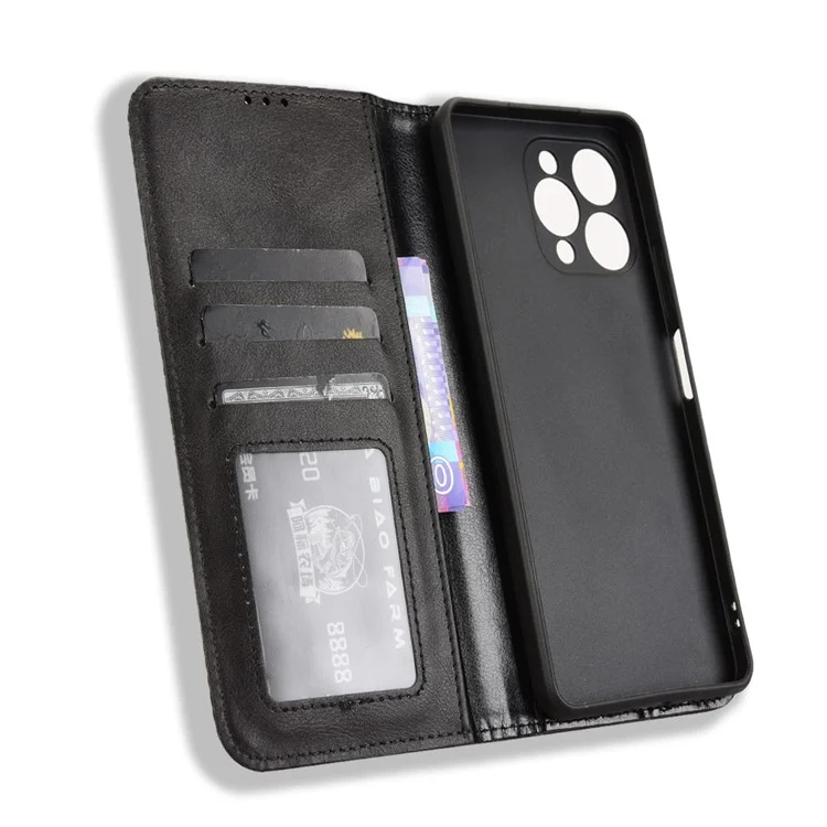Para Doogee Note 58 Pro / Note 58 Capa Carteira com Suporte Textura Retrô em Couro - Preto