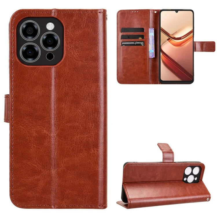 For Doogee Note 58 Pro  /  Note 58 Case Crazy Horse Texture PU Leather Phone Wallet Cover - Brown