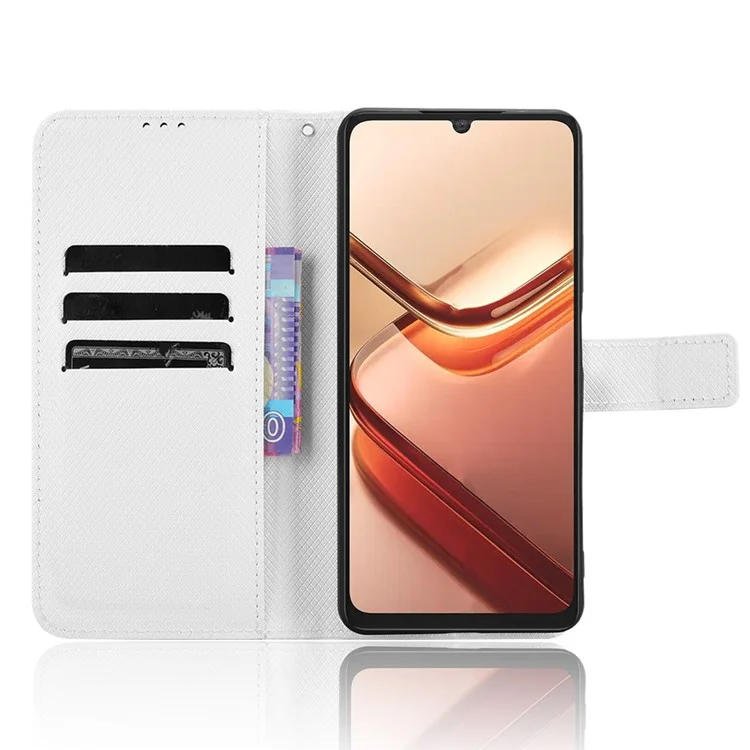 For Doogee Note 58 Pro  /  Note 58 Case PU Leather Diamond Texture Wallet Phone Cover - White