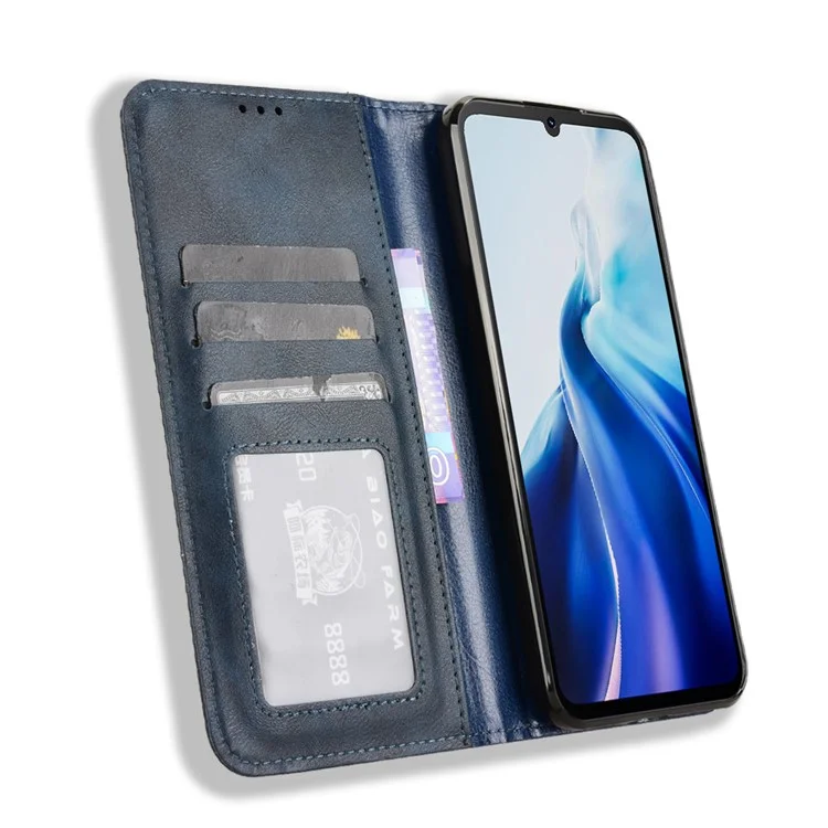 Capa Carteira para Cubot A30 com Suporte Textura Retrô em Couro - Azul