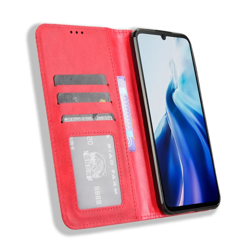 For Cubot A30 Case Wallet Stand Retro Texture Leather Phone Cover - Red