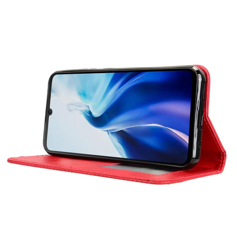 For Cubot A30 Case Wallet Stand Retro Texture Leather Phone Cover - Red