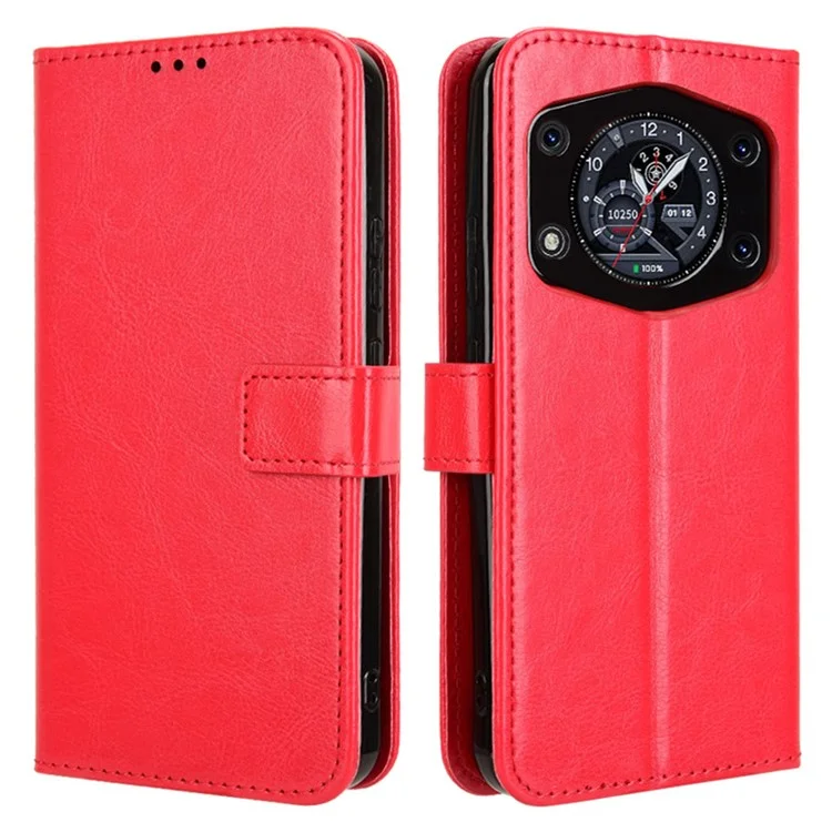 Capa Para Cubot A30, Textura de Couro Cavalo Louco PU, Carteira de Telefone - Vermelho
