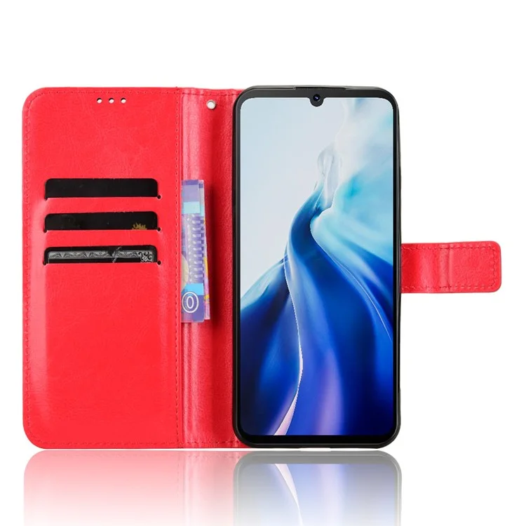 Capa Para Cubot A30, Textura de Couro Cavalo Louco PU, Carteira de Telefone - Vermelho