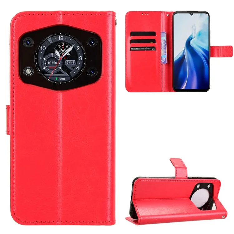 Capa Para Cubot A30, Textura de Couro Cavalo Louco PU, Carteira de Telefone - Vermelho