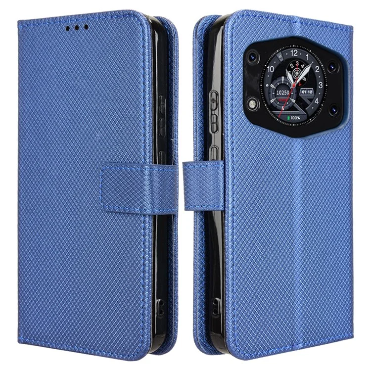 Para Cubot A30 Capa de Couro PU com Textura de Diamante Carteira para Celular - Azul