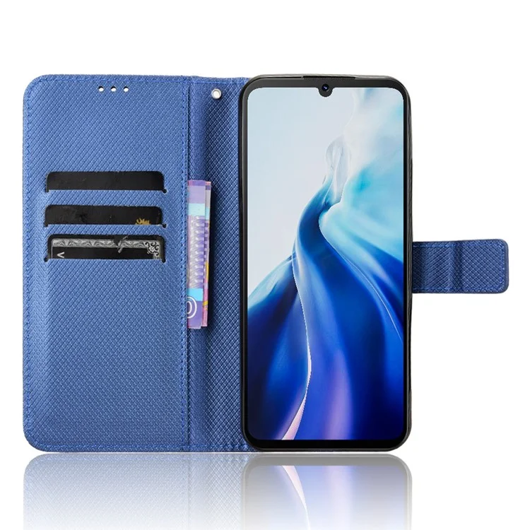 Para Cubot A30 Capa de Couro PU com Textura de Diamante Carteira para Celular - Azul