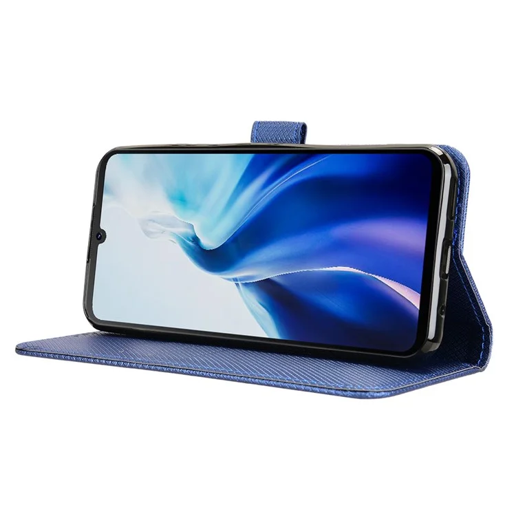 Para Cubot A30 Capa de Couro PU com Textura de Diamante Carteira para Celular - Azul