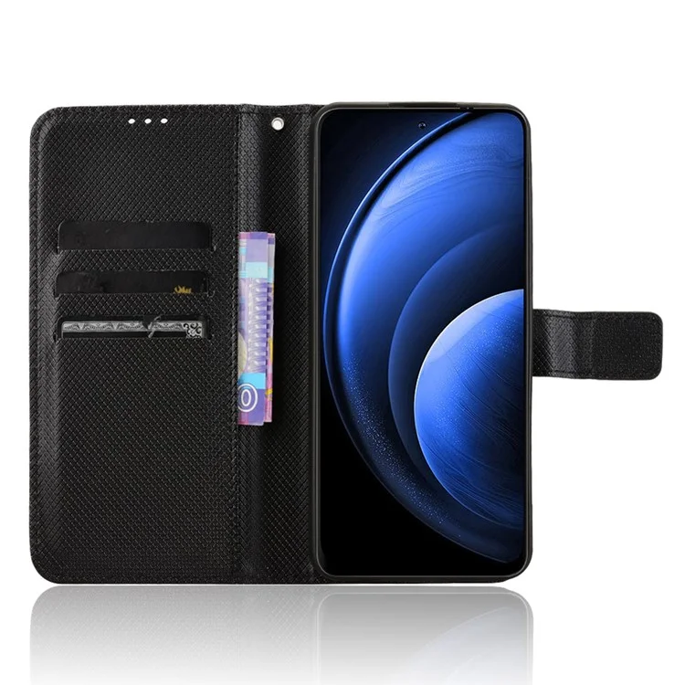 Pour Blackview Oscal Tiger 13 Étui en Cuir PU Texture Diamant Housse de Téléphone Portefeuille - Noir