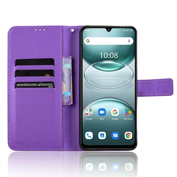 PU-Lederetui für Umidigi G100 / G100 5G / G100A mit Diamantstruktur – Geldbörsen-Handyhülle in Lila
