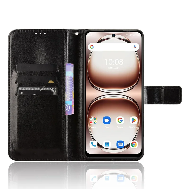 PU Leather Case For Umidigi Note 100  /  Note 100 5G  /  Note 100A Crazy Horse Texture Phone Wallet Cover - Black