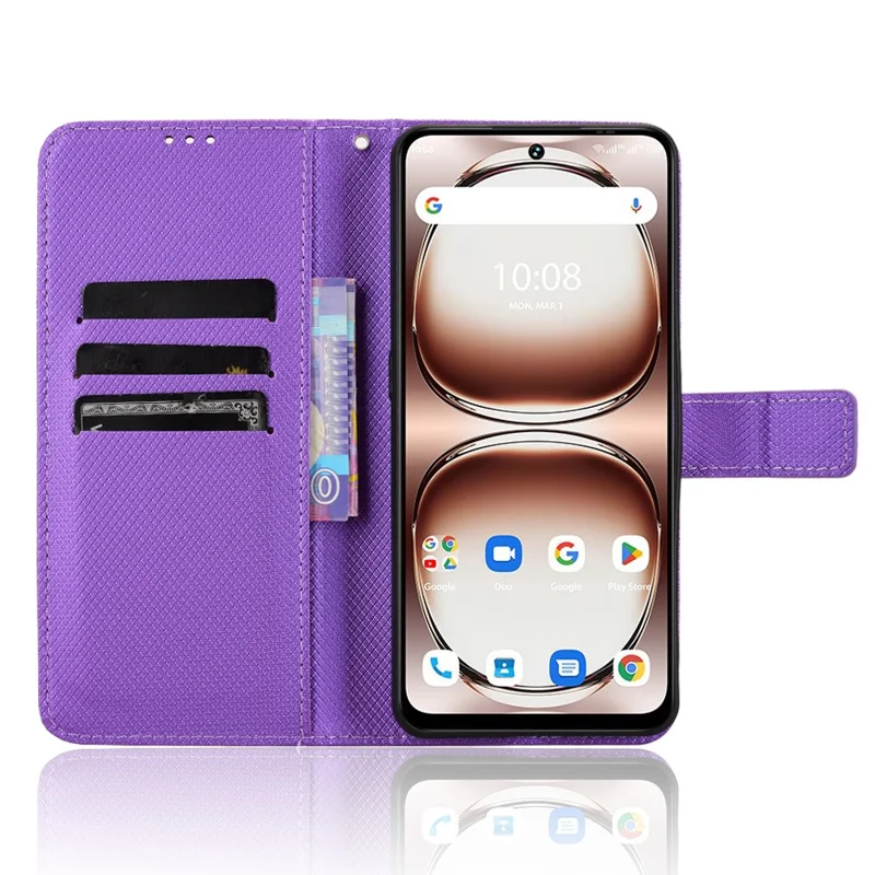 PU Leather Case For Umidigi Note 100  /  Note 100 5G  /  Note 100A Diamond Texture Wallet Phone Cover - Purple