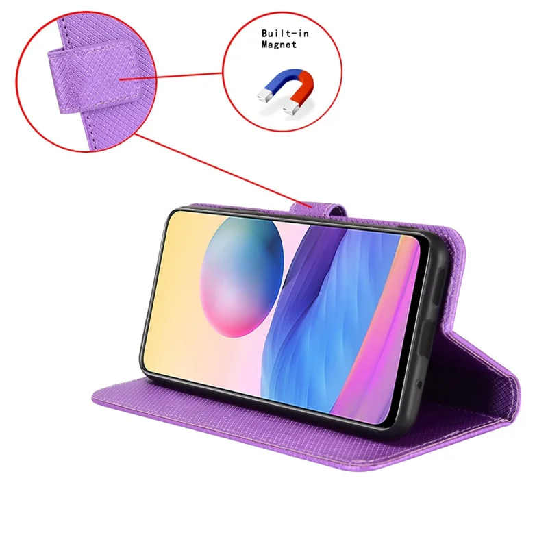 PU Leather Case For Umidigi Note 100  /  Note 100 5G  /  Note 100A Diamond Texture Wallet Phone Cover - Purple